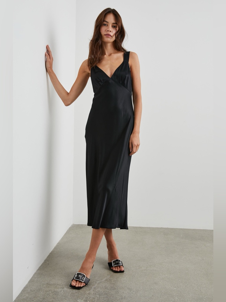 Nwt Rails Jacinda Black Satin Midi Slip Dress Size Large